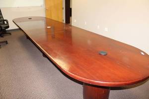 lot 125 image: LARGE Conference Table with built-in outlets - 16L x 4W x 29H