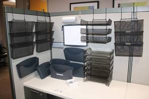 lot 82 image: Cubicle paper sorters - hanging and pin-held types PLUS whiteboard