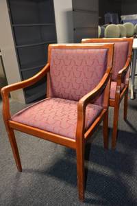 lot 95 image: Pair of wooden upholstered arm chairs