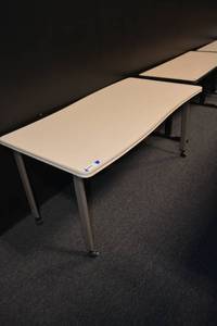 lot 121 image: Rectangle Table with s-curve front on wheels - 5L x 30W x 28H