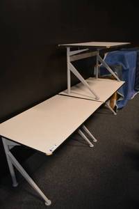 lot 124 image: (3) Rectangle Tables with white tops and white front angle legs - 6W x 30D x 28.5H