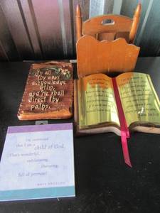 lot 41 image: home dcor , doubled sideded mail organizer, john 141-3 bible verse, prov 30 bible verse, child of god plaque miya angelou