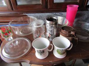 lot 64 image: misc.. Kitchen lot mixing bowls, cups, and cassorol bowls and more