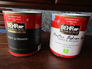 lot 69 image: behr premium plus paints new x 2 one is white other is baby blue, 30 ounces