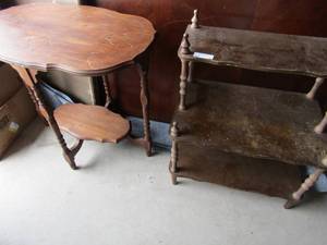 lot 22 image: 263021 Real wood side table great condition has book storage at bottom--- 262415 2 tier side table very nice qty 2 total