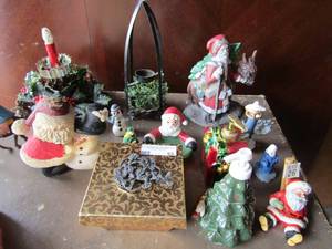 lot 93 image: Christmas lot includes, table dcor, soap dish, Santa dcor, gold gift box and much more