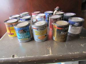 lot 100 image: a lot of various brands of wood finish, stain and seal, new and used some are indooroutdoor use qty 14 cans