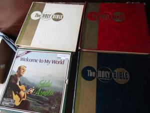 lot 109 image: The holy bible vynal record book qty 2, Welcome to my world Eddy Arnoldn record set new, The holy bible record book #4 qty in all 4