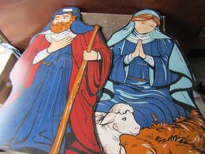 lot 112 image: Nativity yard art, qty 4-- some need minor repairs as far as the stand goes to hold them up right