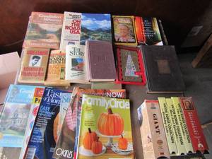 lot 121 image: books, vhs tapes, magazines, nib Christmas cards