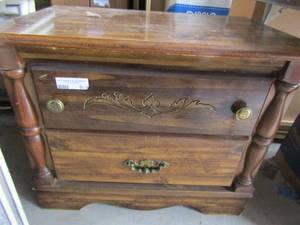 lot 19 image: 2 drawer bedside table solid wood 21 x 28 x 17