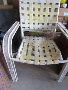 lot 113 image: Outdoor white patio yard chairs qty 2 could use a little tlc
