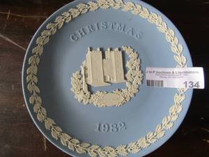 lot 134 image: Wedgwood made in england baby blue and white ceramic Christmas plates years 1982, 1976, and 1969 qty 3