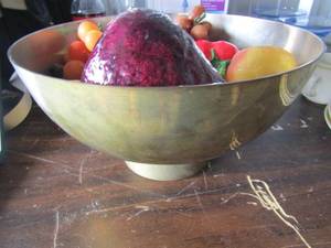 lot 144 image: brass fruit bowl with various fake fruits