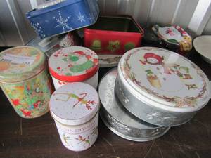 lot 155 image: Lot of Christmas tin cans some with out lids