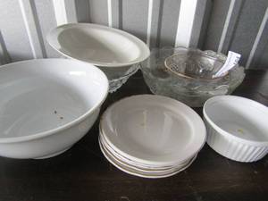 lot 164 image: dish lot 5 saucers, 1 crystal bowl, salad bowl and more