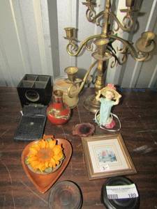 lot 189 image: 9 tier candle holder, various small wooden stands, the longest ball golf calender, vanilla candle and much more