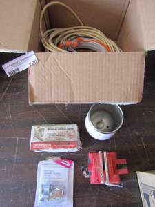 lot 208 image: cabinet drawer lock new, red small clamp, wires and a grabber