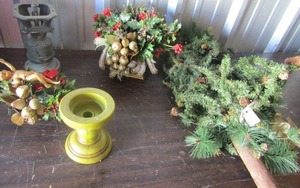 lot 248 image: wicker Christmas home dcor, green ceramic candle stand 3 ft tall tree