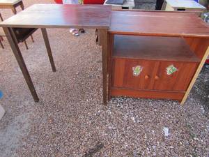 lot 309 image: 30x29x22 small kids eating table or side table, 27x30x19 tv table with movie storage at the bottom