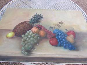 lot 315 image: E. Einkauy 1968 hand painted canvas of fruit 24x36