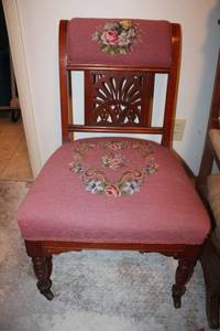 lot 13 image: Vintage Embroidered seat chair with front wheels