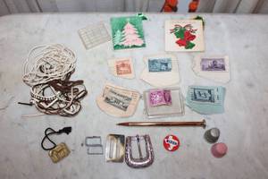lot 21 image: Vintage stamps, thimbles, Nixon pin, Christmas cards and more