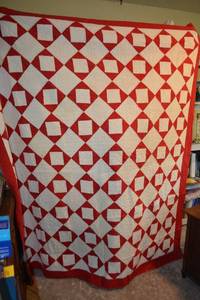 lot 108 image: Red and white handmade Quilt