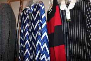 lot 117 image: Womens clothes Still with tags - Lauren blouses, sweater and Talbots jacket, Lauren denim jacket (white with blue vines)