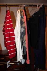 lot 120 image: Womens clothes Still with tags - white cardigans, redwhite stripe sweater, pants and more