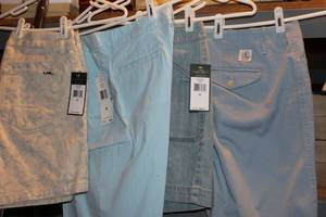 lot 127 image: Womens clothes Still with tags - Lauren denim shorts size 10, blue stripe shorts, and Lauren pants size 10