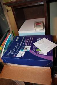lot 171 image: Office supplies_ sheet protectors, copy paper, labels, plastic binders