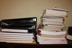 lot 172 image: Office supplies - binders, spiral notebooks, puzzle books