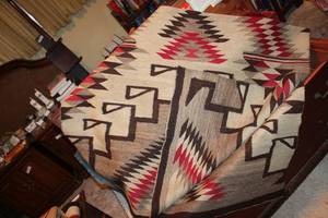 lot 185 image: Native American blanket - brown, red and cream colors