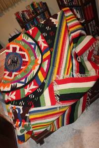 lot 187 image: Native American blanket - bright colors with face and bird
