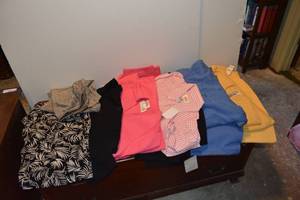 lot 200 image: Womens clothes - mostly Talbots and Lauren still with tags. Yellow, light blue, Spring jacket.
