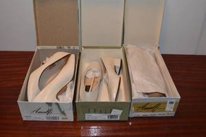 lot 219 image: Womens Shoes - Amalfi, Some look new unused. White and taupe colors, Size 7-7.5 N.