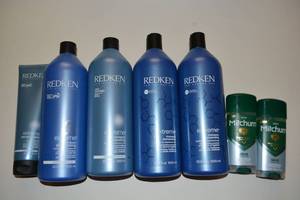 lot 239 image: (4) full bottles of Redken shampoo, hair mask and mens antiperspirant
