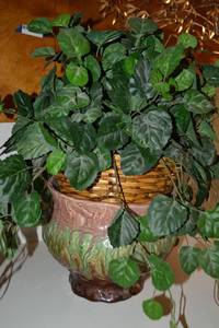 lot 253 image: Large artificial plant in basket and planter