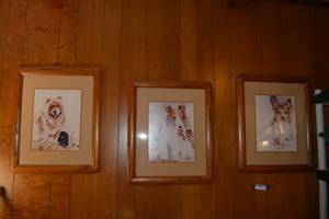 lot 257 image: Set of 3 framed dog paintings signed by artist Ratafia.