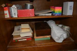 lot 290 image: Office lot - tape, sticky notes, Vintage office box and stationery.