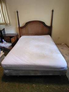 lot 163 image: Queen size Cane Back Headboard - 65W x 67.5 Tall. Mattress not included. Already disassembled.