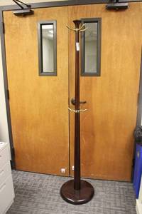 lot 108 image: Wood and brass coat rack - approx. 6.5 ft. tall