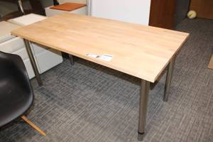 lot 19 image: Gerton IKEA Solid wood countertop table with chrome adjustable legs (adjusts from 27.5 to 43H)