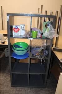 lot 65 image: Modern grey plastic cube storage cabinet - 30W x 15.5D x 58 Tall (Contents sold separately)