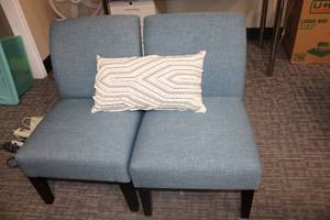 lot 63 image: (2) Quincy Accent Chairs Azure blue with pillow