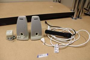 lot 73 image: harmonkardon computer speakers - multimedia speaker system HK195, and extension cord with surge protector
