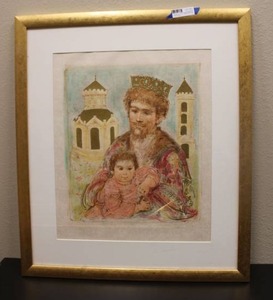 lot 83 image: King David painting 374375 limited edition, signed by artist Hibel - Gold frame with glass front 28x33