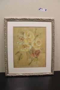 lot 85 image: Vintage Frame with antique yellow Paix painting 24.5x28.5