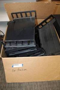 lot 105 image: Box full of plastic paper trays for office